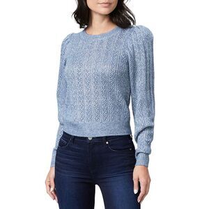 PAIGE Womens Sweater Large Blue Pullover Crew Loose Knit Puff Sleeve ATHENA